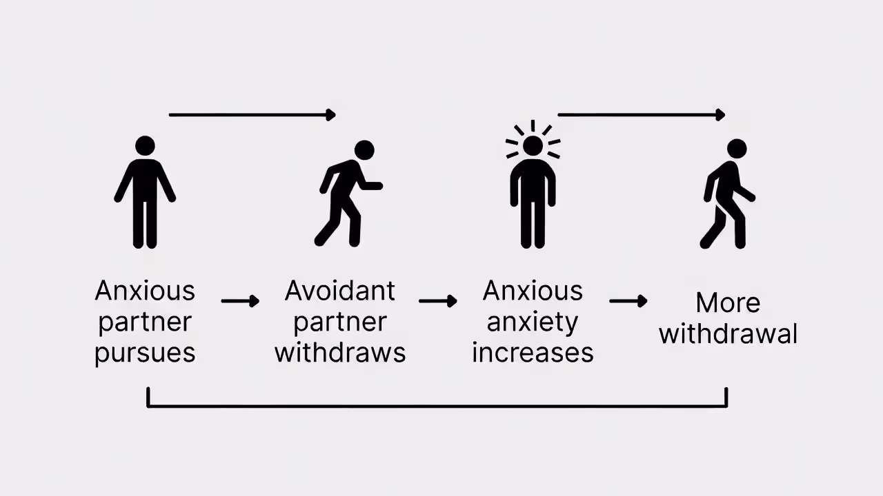 Cycle diagram of anxious pursuit and avoidant withdrawal